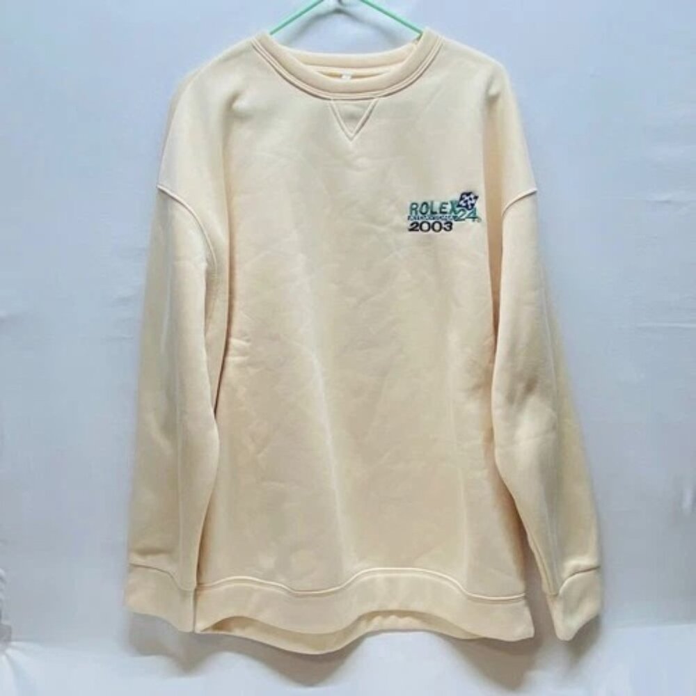 Rolex Daytona 24 Logo Sweatshirt Men's XL Cream Long Sleeve Sweater Vintage 2003
